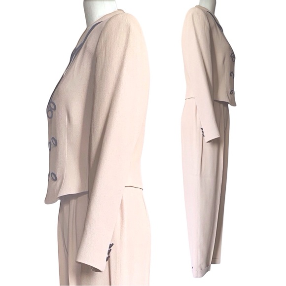 Vintage Barami fitted double breasted hourglass blazer suit jacket w/brown trim - Picture 3 of 10